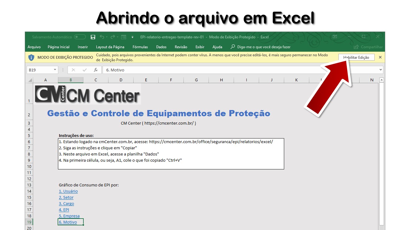 Abrindo o arquivo em Excel