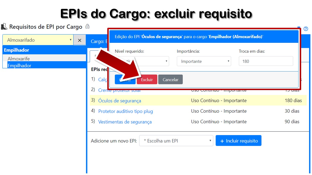 EPIs do Cargo: excluir requisito