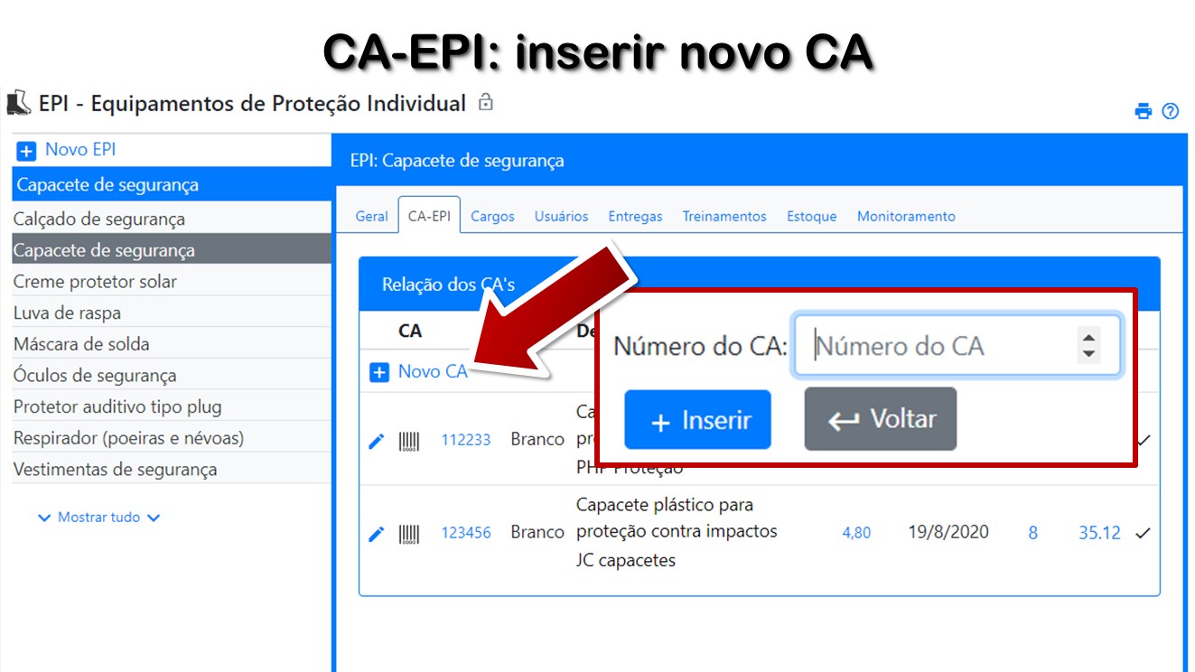 CA-EPI: inserir novo CA