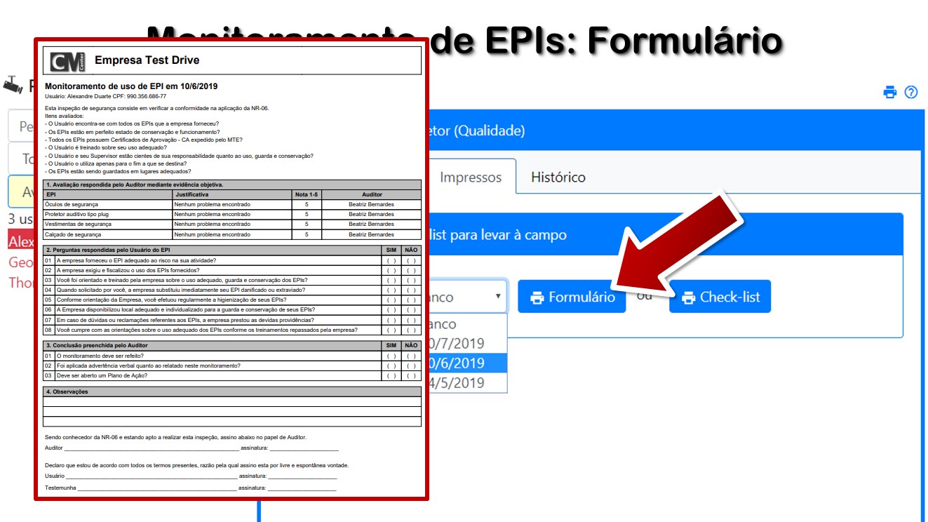 Monitoramento de EPIs: Formulário