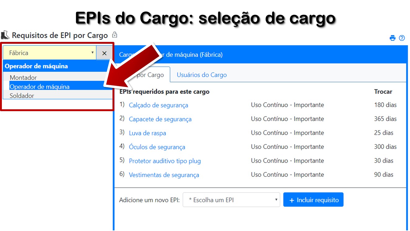 EPIs do Cargo: seleção de cargo